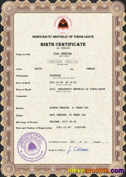 Timor-Leste vital record birth certificate